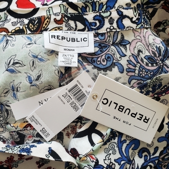 Republic Patchwork Tunic Blouse Long Sleeve Button Front - Picture 6 of 9